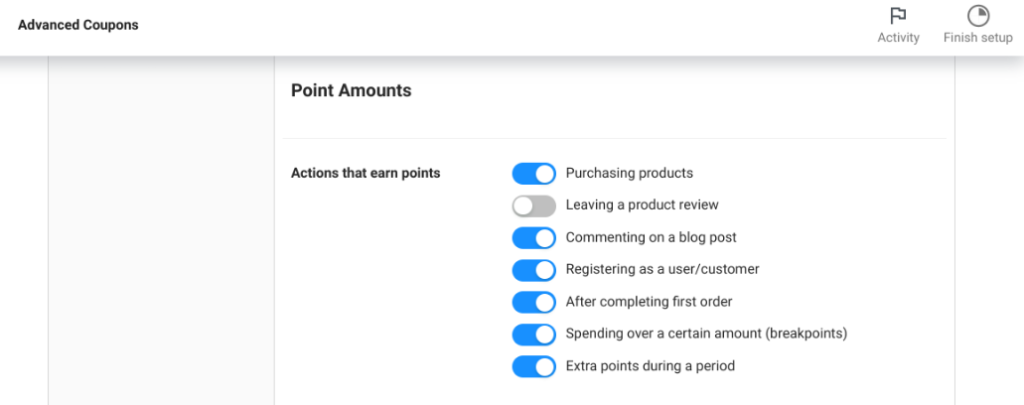 The points amounts section of the Loyalty Program plugin. Reviewing a product in woocommerce