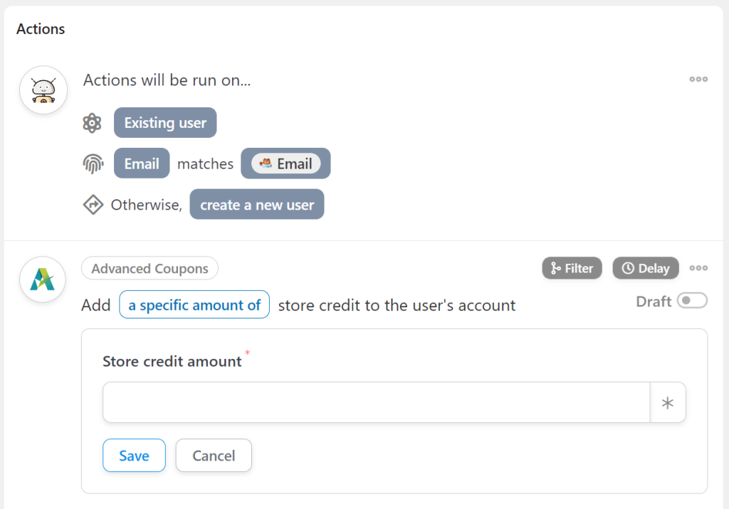 Configure the amount of store credit that users will receive