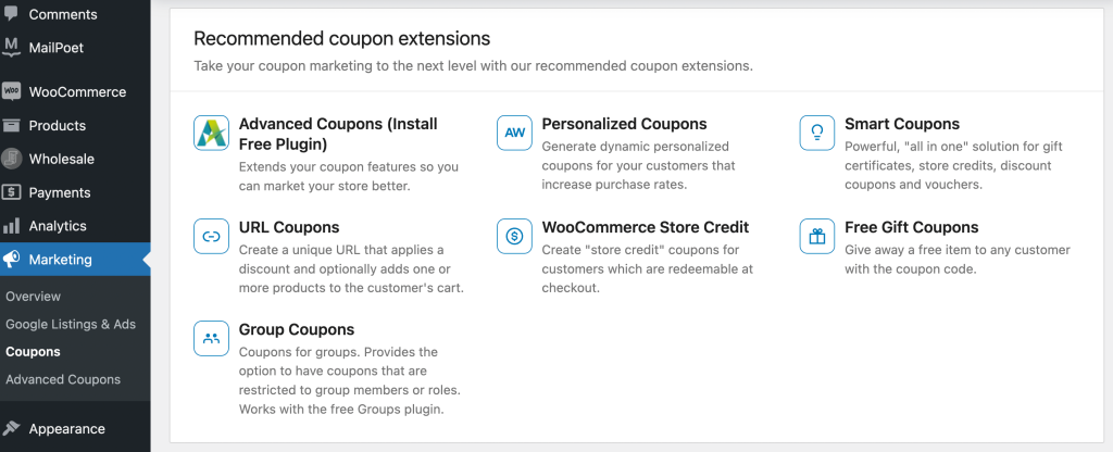WooCommerce recommended extensions