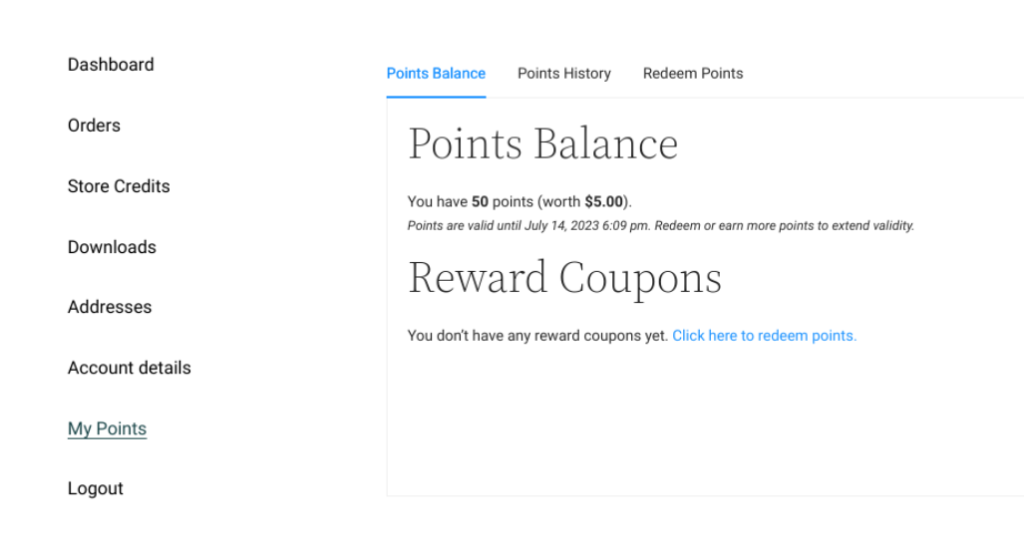 Store Credit Points Example