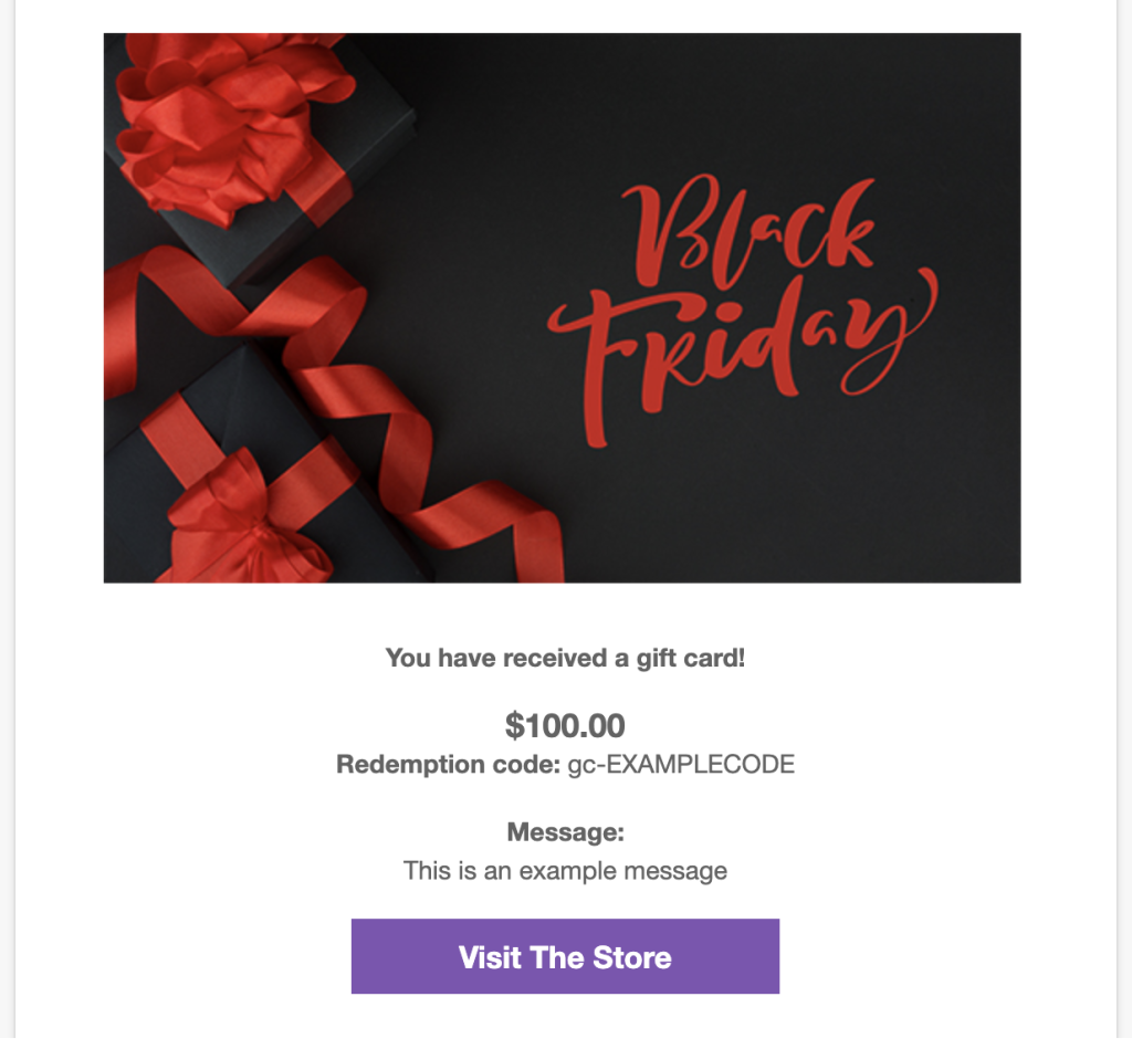 Gift card email notification
