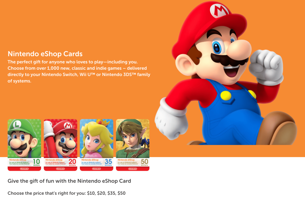 Nintendo e-gift cards
