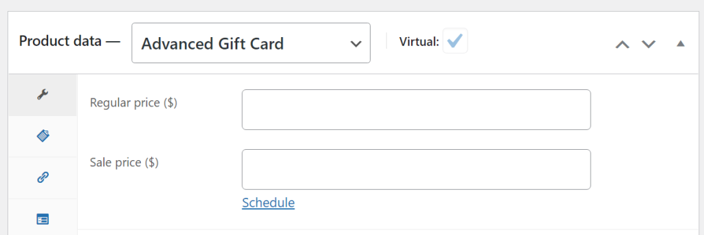 Setting the product type to gift card