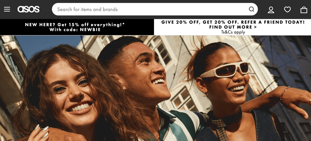 Catchy promo code names on the Asos website.