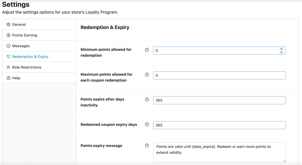 Redemption & Expiry tab in the Loyalty Program tab. 