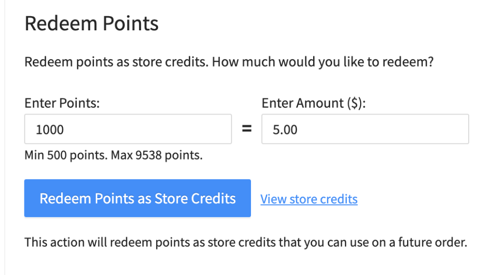 Redeem Points for Store Credit