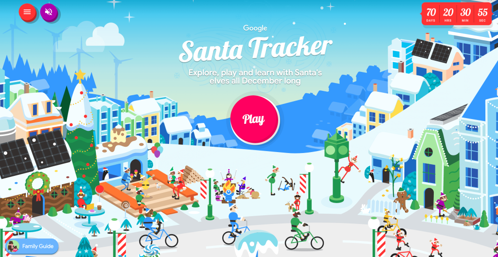 The Santa Tracker homepage website.