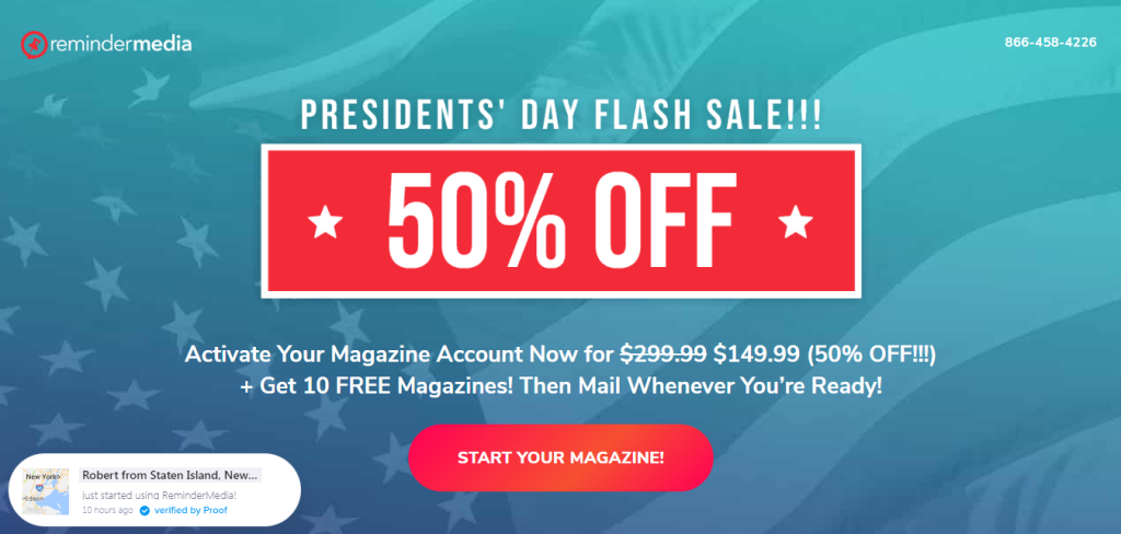 Presidents' Day flash sale on ReminderMedia