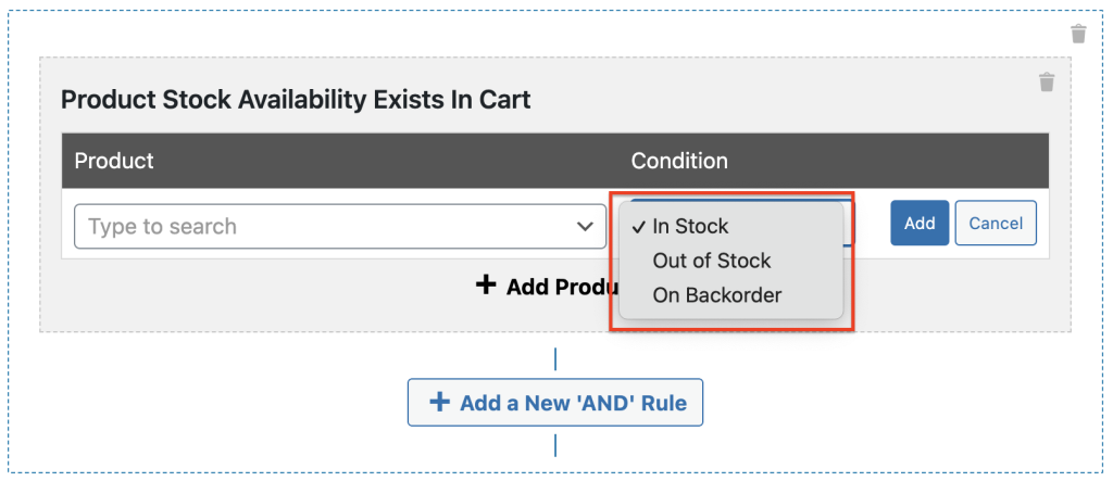 Add product and set the condition 