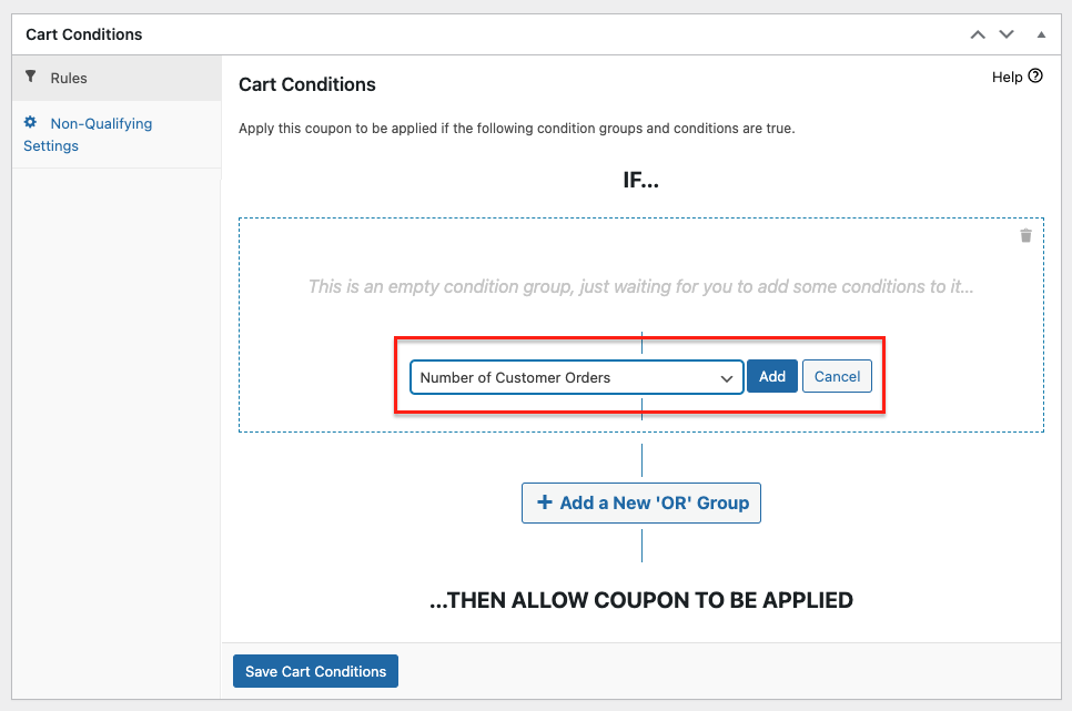 After selecting the cart condition, click "Add"