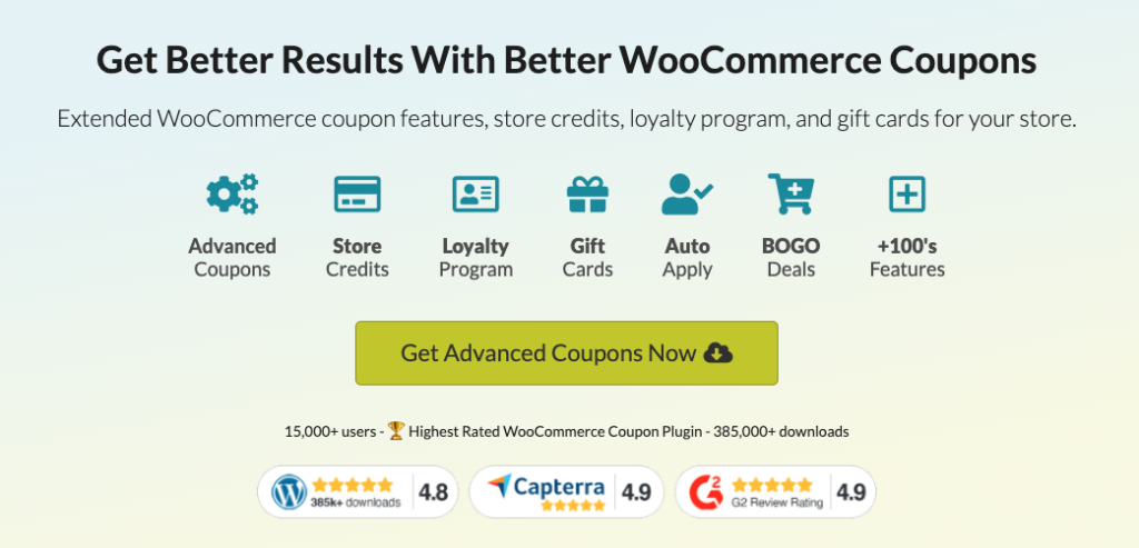 Advanced Coupons is the highest-rated coupon plugin in WooCommerce