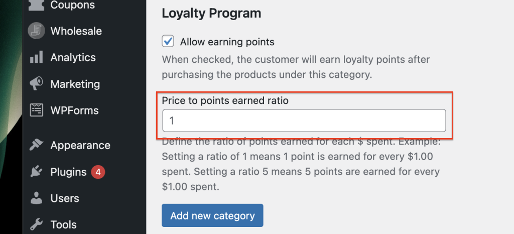 Price to points earned ratio
