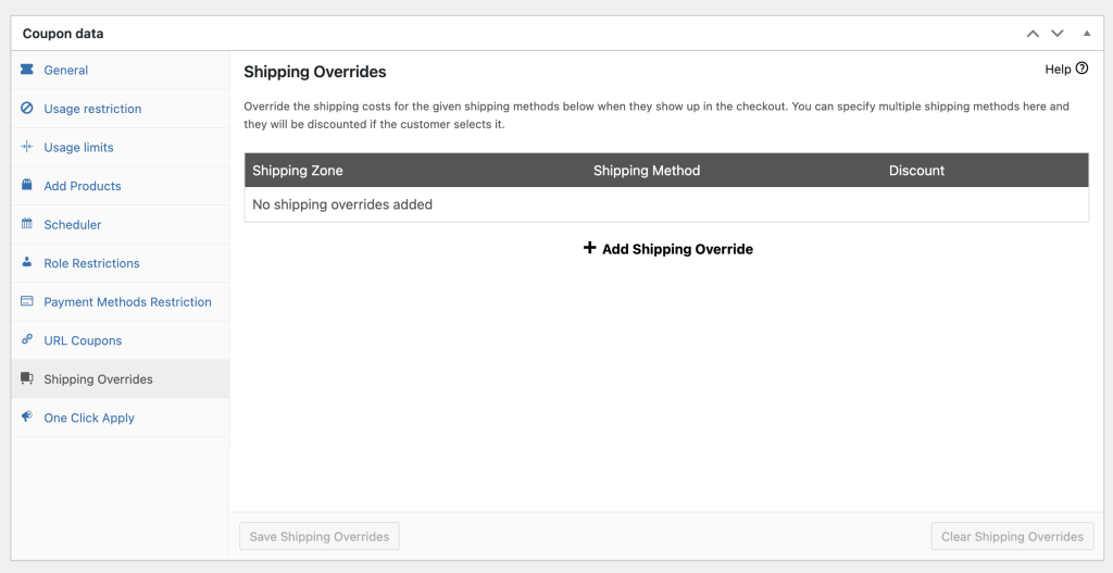 Shipping Overrides tab in Advanced Coupons