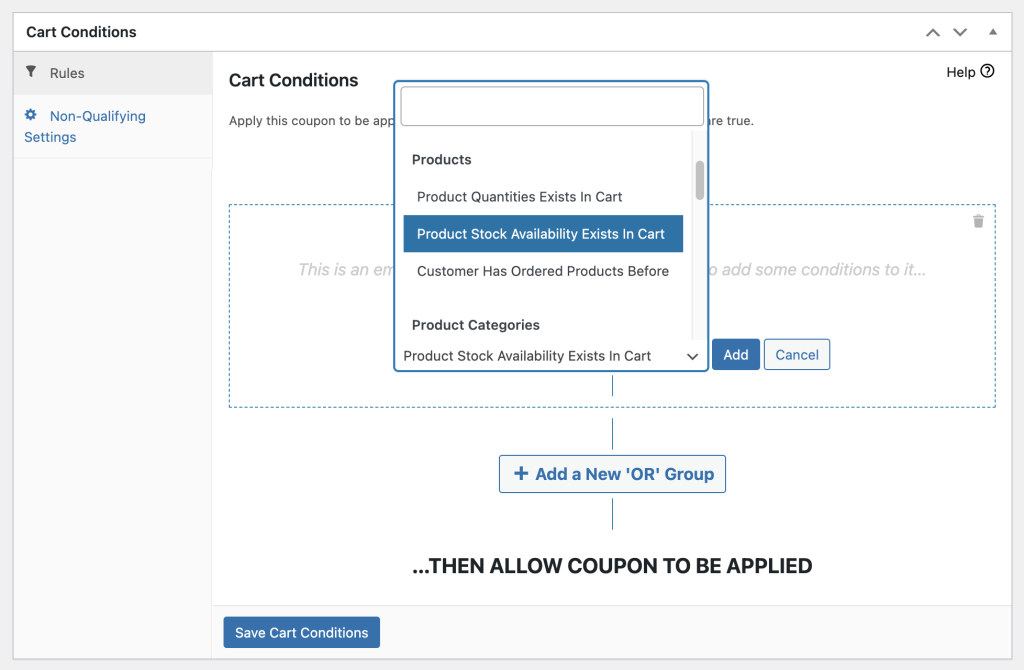 Select cart condition