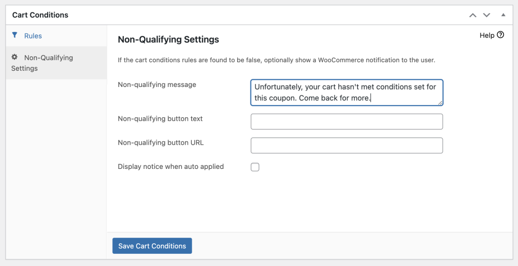 Customize non-qualifying message