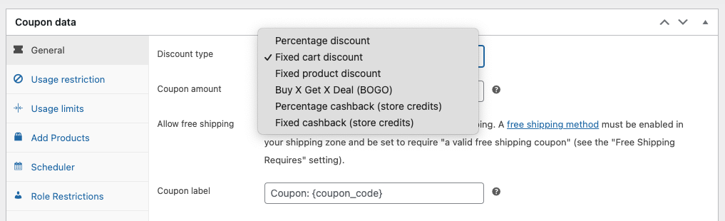 Select a discount type