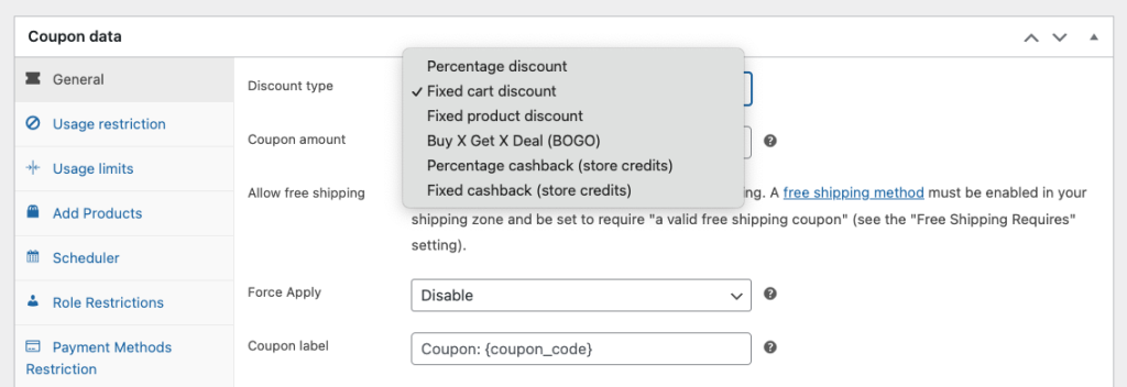 Select the discount type