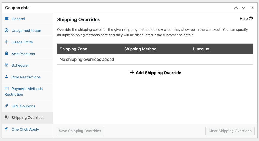 Configuring shipping override