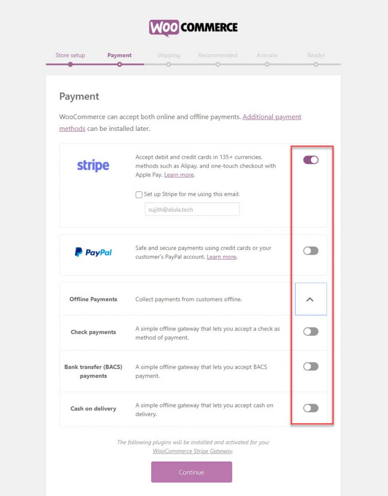 Setting up the payment method in WooCommerce