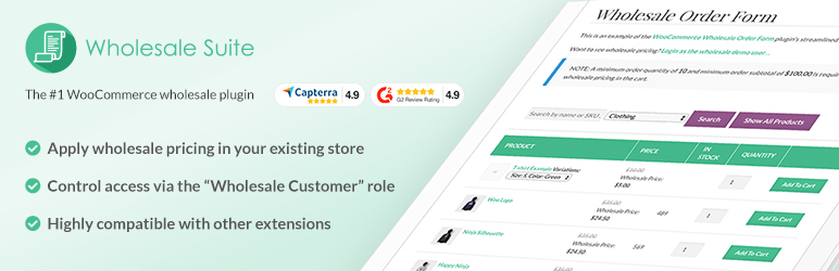 Wholesale Suite is the top-rated wholesale plugin in WooCommerce