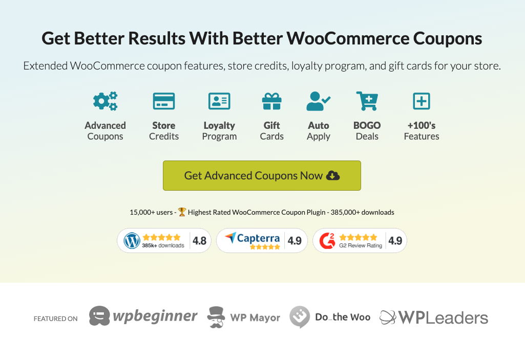 Advanced Coupons is the highest-rated coupon plugin in WooCommerce