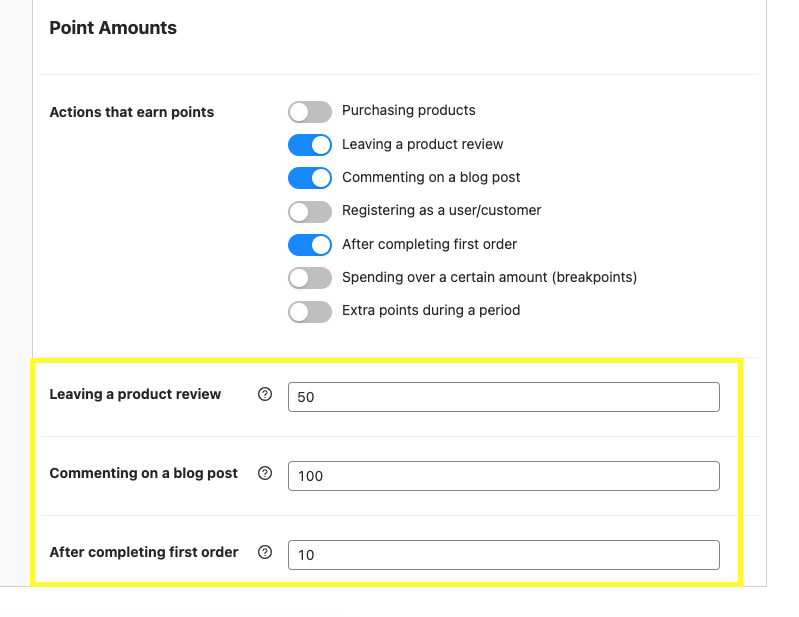 Specify the amount customers will earn after completing certain actions 
