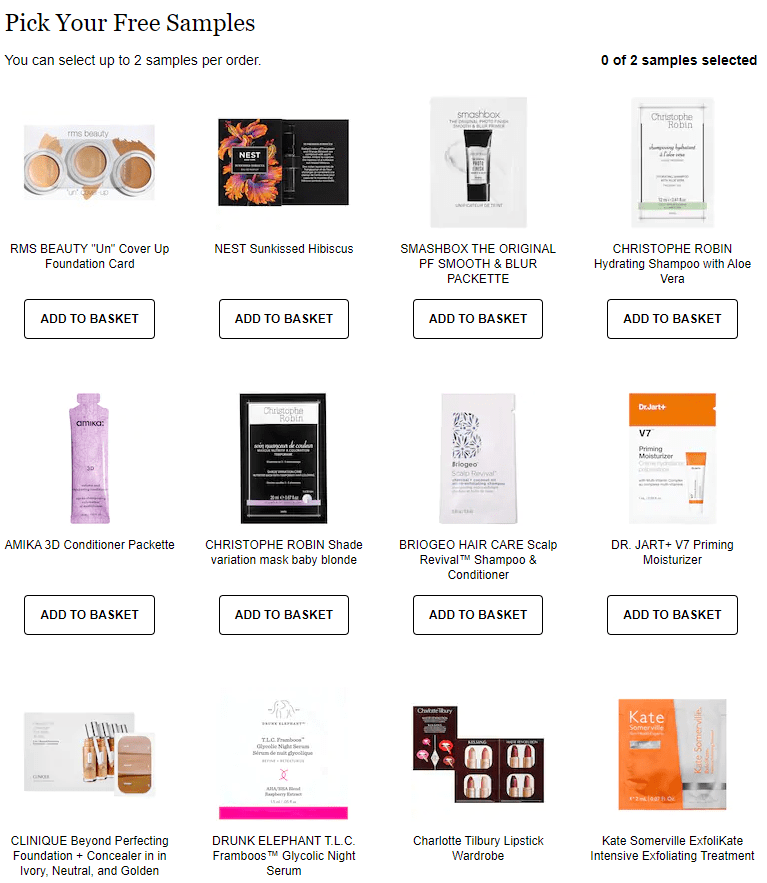Freebies offered by Sephora 