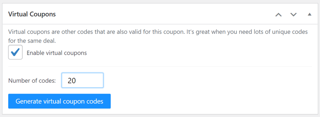 Generate virtual coupon codes