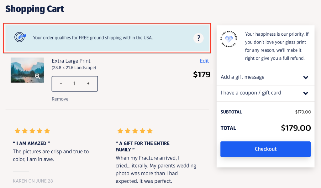 Auto-applied free shipping example 