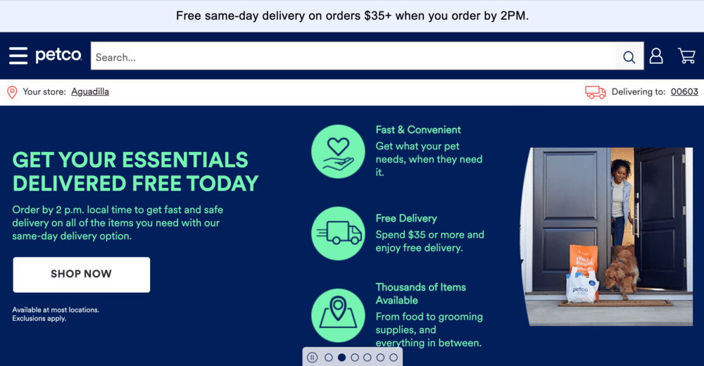 Free shipping deal offer  in Petco's website with a free shipping bar
