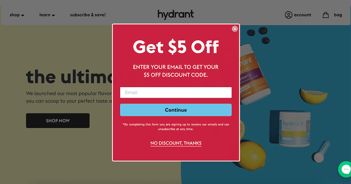 An example of a WooCommerce sign up discount example 