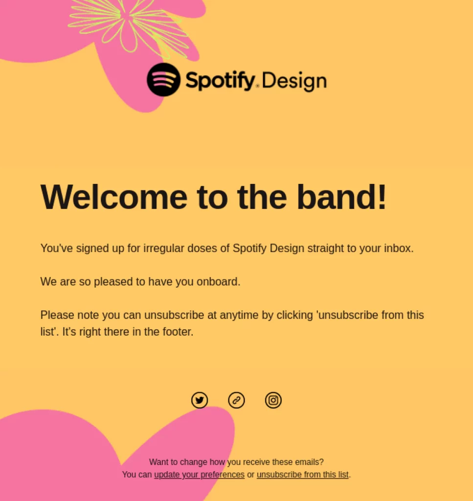 Spotify's email to welcome new customers.