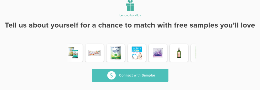 Bundoo Bundles promotion inviting users to connect with Sampler for a chance to receive free samples tailored to their preferences.