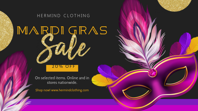 Hermind Clothing Mardi Gras Sale offering 20% off selected items, available online and in stores nationwide.